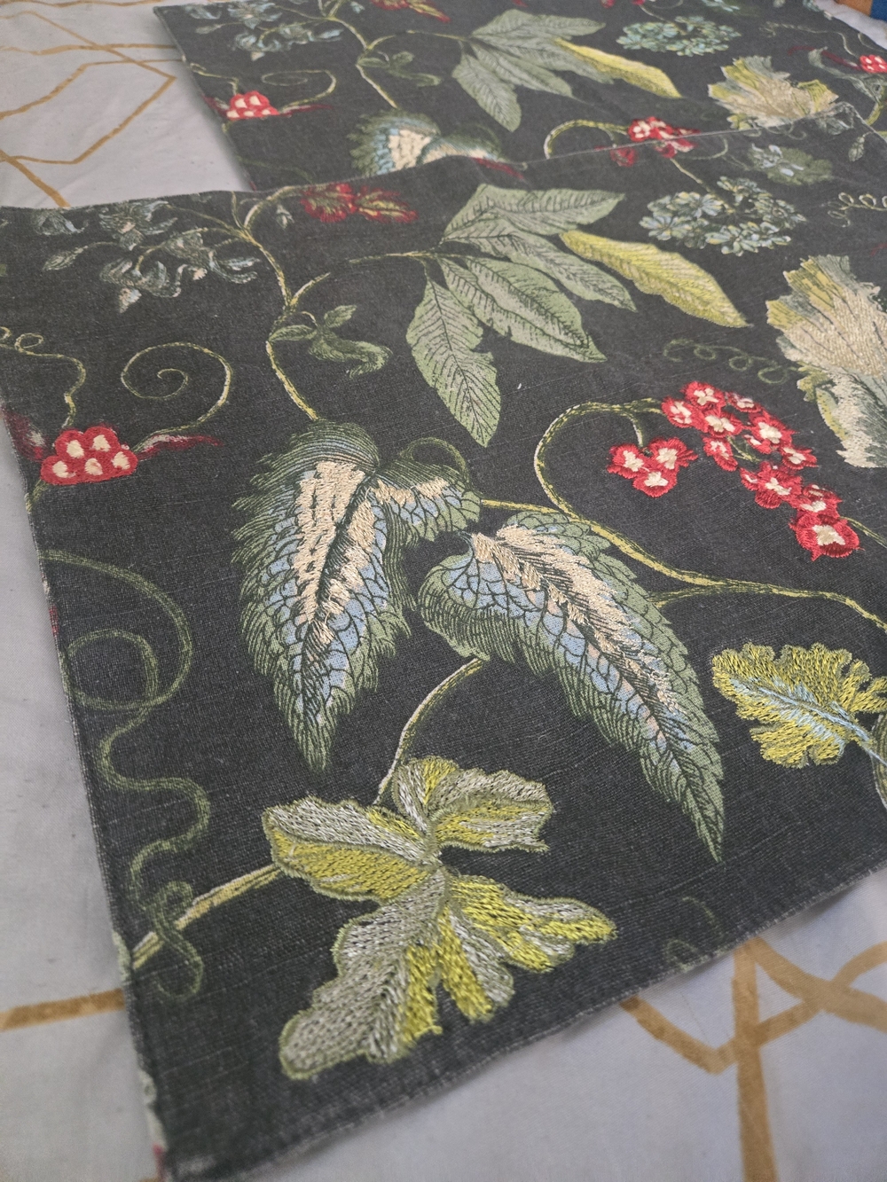 Vintage Dark Botanical Floral Placemat Pair - Green & Red Accents - Picture 2 of 4